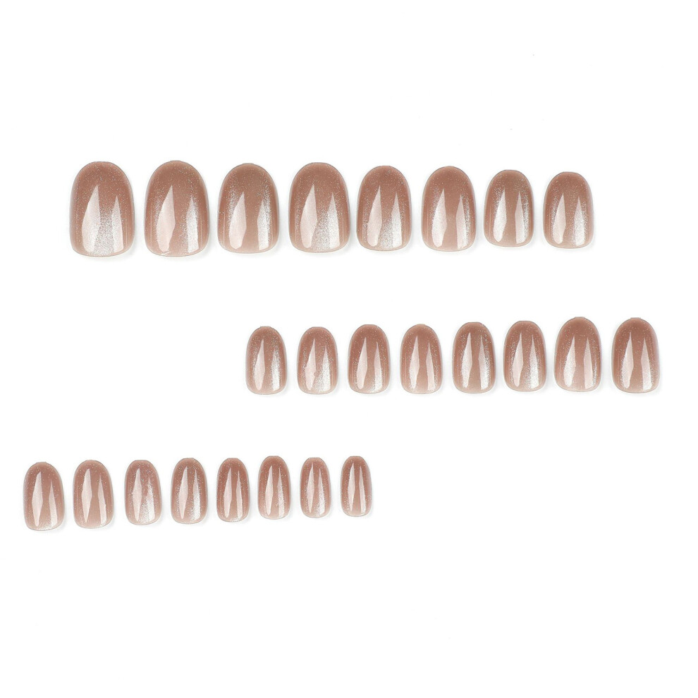 Latte Color with Cat Eyes Decor Fake Nails for Women Nail Salon