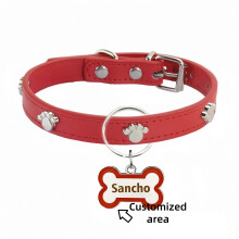 (S)Customized Leather Dog Collar With Bone-Shaped Pet Tag, Double-Sided Engraved Pet Name And Phone, Metal Decoration Anti-Lost Foo