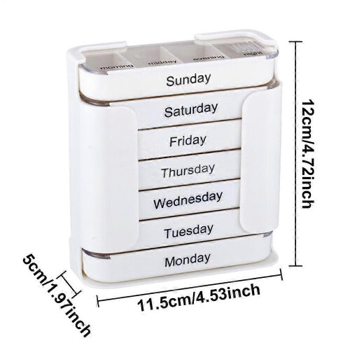 (White)Portable Weekly 7 Days Pill Box Colorful Design Stackable 4 Times A Day Medicine Storage Dispenser Plastic Pill Organizer Boxes