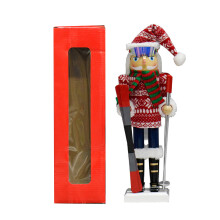 38cm Wood Nutcrackers Soldier Statue Ski Boy Puppet Doll for