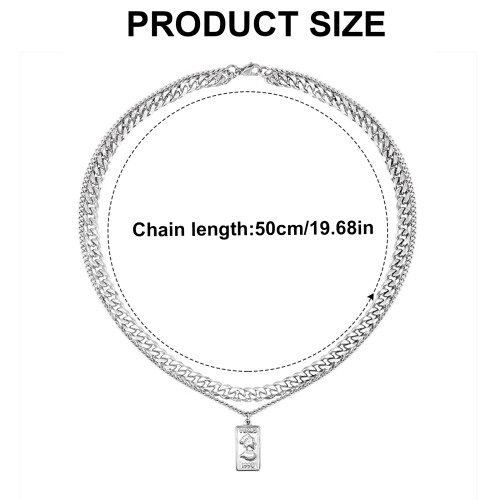 Punk Silver Rectangular Pendant Necklace with Cuban Link Chain 2