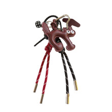 Playful PU Leather Cat Ornament for Keyring-Wine Red