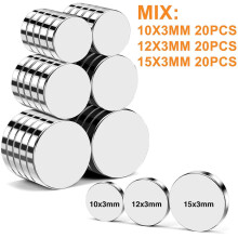 (60p 10x3-12x3-15x3) 3 Different Size Rare Earth Magnets, Small Circle Magnets for Refrigerator, Multi-Use Neodymium Office Magnets for Kitchen