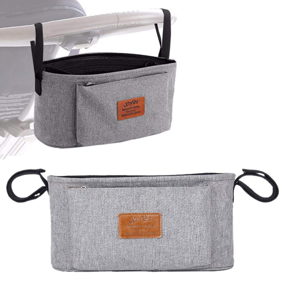 Stroller Organizer, Additional Storage For Essentials, Easily Attaches To Handlebars, Insulated Beverage, Award-Winning Design, Lightweight Gray
