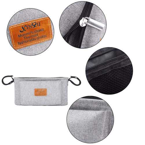 Stroller Essentials Simplified: Portable Stroller Organizer Bag, Gray, With Double Cup Holder And Shoulder Strap 2