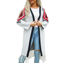 Dam Vintage öppen framstickad tröja Varm grov kontrastfärgad kofta Långärmad Casual Kimono Ytterkläder Lätt England Mode Stil Droppande