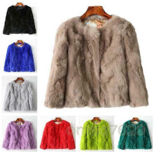 (US L=Asian 2XL)Women 100% Real Rabbit Fur Short Jacket Overcoat Winter Warm Thicken Coat S-4XL