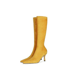 (US8=UK6=EUR 39)Womens Mid Calf Boots Pointy Toe High Heel Stiletto Pull On Party Shoes 34-45 L