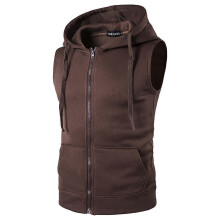 (S)Mens Hooded Tank Vest Sleeveless Zip Hoddies Workout Sports Pullover Top Shirts