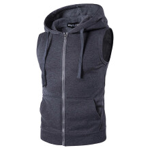 (XXL)Mens Hooded Tank Vest Sleeveless Zip Hoddies Workout Sports Pullover Top Shirts