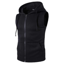 (XXL)Mens Hooded Tank Vest Sleeveless Zip Hoddies Workout Sports Pullover Top Shirts