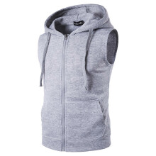(XL)Mens Hooded Tank Vest Sleeveless Zip Hoddies Workout Sports Pullover Top Shirts