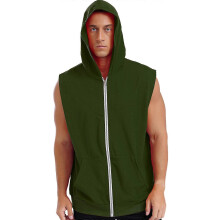 (3XL)Mens Hooded Tank Vest Sleeveless Zip Hoddies Workout Sports Pullover Top Shirts