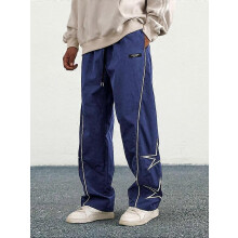 (XL)Men's Letter Patchwork Side Stripe Drawstring Waist Pants, Casual Loose Pocket Trousers for Daily Wear, Fashion Men's Bottoms for All Season