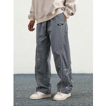 (S) Men's Letter Patchwork Side Stripe Drawstring Waist Pants, Casual Loose Pocket Trousers for Daily Wear, Fashion Men's Bottoms for All Season