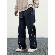 (XXL)Men's Letter Patchwork Side Stripe Drawstring Waist Pants, Casual Loose Pocket Trousers for Daily Wear, Fashion Men's Bottoms for All Season