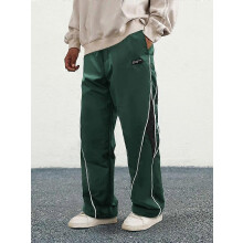 (S) Men's Letter Patchwork Side Stripe Drawstring Waist Pants, Casual Loose Pocket Trousers for Daily Wear, Fashion Men's Bottoms for All Season