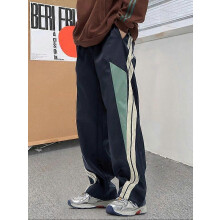 (M) Men's Letter Patchwork Side Stripe Drawstring Waist Pants, Casual Loose Pocket Trousers for Daily Wear, Fashion Men's Bottoms for All Season