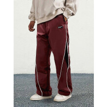 (XXL)Men's Letter Patchwork Side Stripe Drawstring Waist Pants, Casual Loose Pocket Trousers for Daily Wear, Fashion Men's Bottoms for All Season