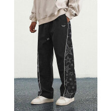 (XXL)Men's Letter Patchwork Side Stripe Drawstring Waist Pants, Casual Loose Pocket Trousers for Daily Wear, Fashion Men's Bottoms for All Season