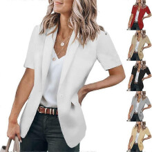 (M)Women's Short Sleeve Longline Blazer Suit Slim Ladies Coat Formal Jacket Slim