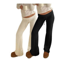 (M) Women's Solid Drawstring Foldover Waist Straight Leg Pants, Pants for Women, Fashion Casual Drop Waist Trousers For Daily Outdoor Wear, Wome