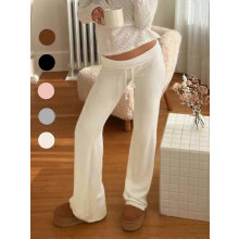 (S)Women's Solid Drawstring Foldover Waist Straight Leg Pants, Pants for Women, Fashion Casual Drop Waist Trousers For Daily Outdoor Wear, Wome