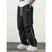 (XL)Men's Letter Patchwork Side Stripe Drawstring Waist Pants, Casual Loose Pocket Trousers for Daily Wear, Fashion Men's Bottoms for All Season