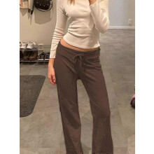 (M)Women's Solid Drawstring Foldover Waist Straight Leg Pants, Pants for Women, Fashion Casual Drop Waist Trousers For Daily Outdoor Wear, Wome
