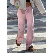 (L)Women's Solid Drawstring Foldover Waist Straight Leg Pants, Pants for Women, Fashion Casual Drop Waist Trousers For Daily Outdoor Wear, Wome