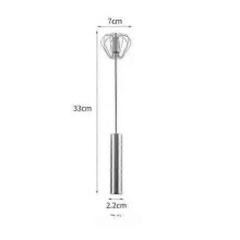 (L) Stainless Steel Semi-Automatic Hand Whisk - 3-Loop Design for Efficient Mixing, Baking & Milk Foam