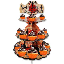 (stand B) Halloween Cake Stand Pumpkin Bat Ghost Pattern 3 Tier Cardboard Cupcake Stand Dessert Display Holder Halloween Party Decorations