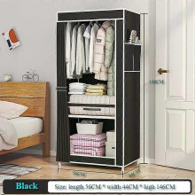 (Black) Non-Woven Fabric Wardrobe Household Assembly Clothing Cabinet Multi-Layer Dustproof Wardrobe Minimalist Clothing Storage Cabinet