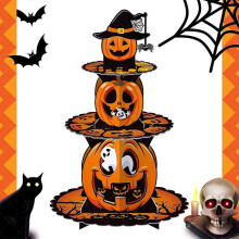 (stand A) Halloween Cake Stand Pumpkin Bat Ghost Pattern 3 Tier Cardboard Cupcake Stand Dessert Display Holder Halloween Party Decorations