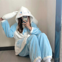 (M) Cinnamoroll Hooded Pajamas Cartoon Thickened Winter Sleepwear Nightclothes Set