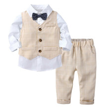 (9-12 Months) 3Pcs Toddle Boys Gentleman Outfit Bow Tie + Tuxedo Vest + Pants Party Suit
