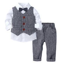 (3-4) 3Pcs Toddle Boys Gentleman Outfit Bow Tie + Tuxedo Vest + Pants Party Suit