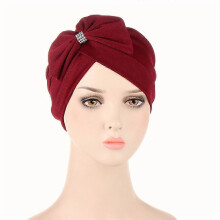 (04# Wine)Muslim Women Hijab Chemo Cap Turban Hat Headwrap Scarf Bonnet Hair Loss Beanies