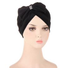 (10#Black)Muslim Women Hijab Chemo Cap Turban Hat Headwrap Scarf Bonnet Hair Loss Beanies