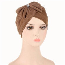(05# Deep Khaki)Muslim Women Hijab Chemo Cap Turban Hat Headwrap Scarf Bonnet Hair Loss Beanies