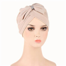 (02# Beige)Muslim Women Hijab Chemo Cap Turban Hat Headwrap Scarf Bonnet Hair Loss Beanies