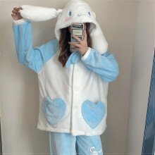 (XL) Cinnamoroll Hooded Pajamas Cartoon Thickened Winter Sleepwear Nightclothes Set