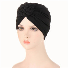 (EEC096#06Black)Women Chemo Cap Muslim Hijab Turban Hair Loss Beanies Bonnet Hat Head Scarf Wrap