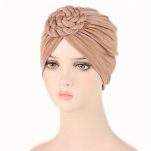 (EEC096#01Khaki)Women Chemo Cap Muslim Hijab Turban Hair Loss Beanies Bonnet Hat Head Scarf Wrap