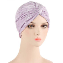 (EEC024#08LightPurple)Women Chemo Cap Muslim Hijab Turban Hair Loss Beanies Bonnet Hat Head Scarf Wrap