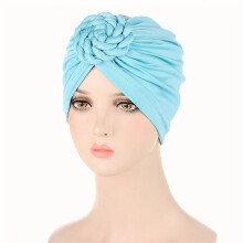 (EEC096#03SkyBlue)Women Chemo Cap Muslim Hijab Turban Hair Loss Beanies Bonnet Hat Head Scarf Wrap