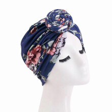 (EEA005#02Navy)Women Chemo Cap Muslim Hijab Turban Hair Loss Beanies Bonnet Hat Head Scarf Wrap