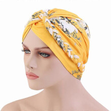 (EEB050#04Yellow)Women Chemo Cap Muslim Hijab Turban Hair Loss Beanies Bonnet Hat Head Scarf Wrap
