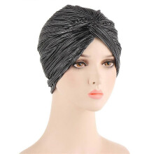 (EEC024#02Black)Women Chemo Cap Muslim Hijab Turban Hair Loss Beanies Bonnet Hat Head Scarf Wrap