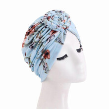 (EEA005#07LightBlue)Women Chemo Cap Muslim Hijab Turban Hair Loss Beanies Bonnet Hat Head Scarf Wrap